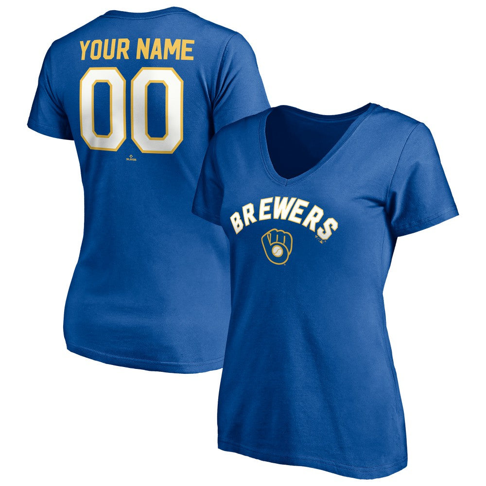 MLB Milwaukee Brewers Women's Cooperstown Winning Streak Personalized Name & Number V-Neck T-Shirt
