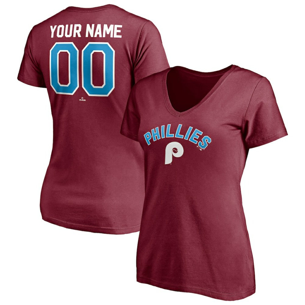 MLB Philadelphia Phillies Women's Cooperstown Winning Streak Alternate Personalized Name & Number V-Neck T-Shirt