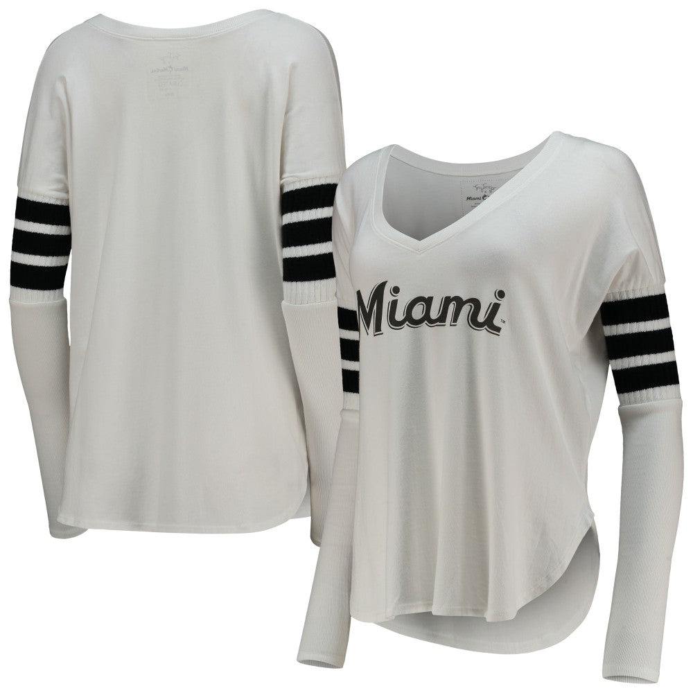 MLB Miami Marlins Tiny Turnip Women's Jalynne Jersey Tri-Blend Long Sleeve V-Neck T-Shirt