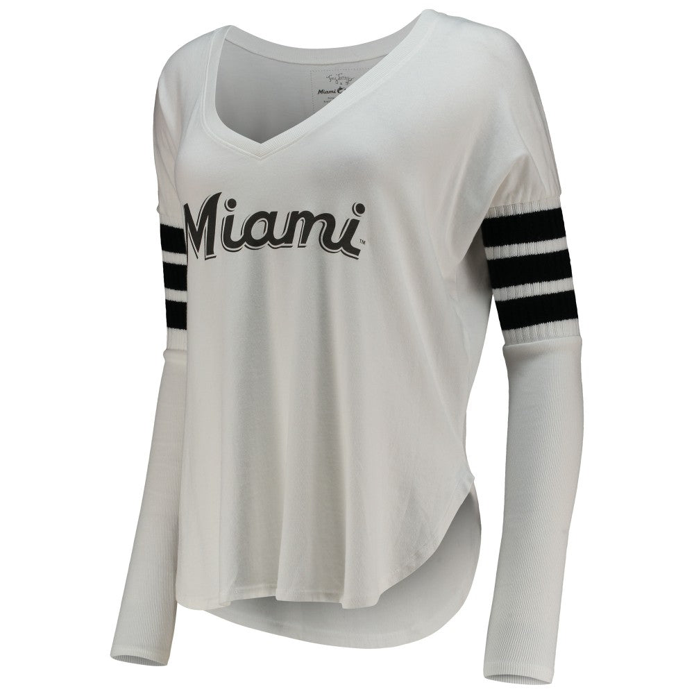 MLB Miami Marlins Tiny Turnip Women's Jalynne Jersey Tri-Blend Long Sleeve V-Neck T-Shirt