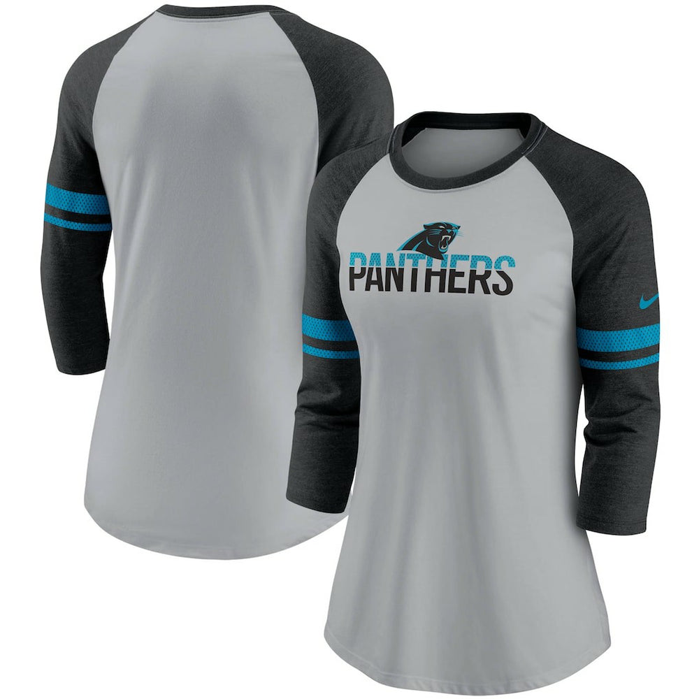 Women's Stripe Mesh Nickname Tri-Blend 3/4-Sleeve T-Shirt - Carolina Panthers