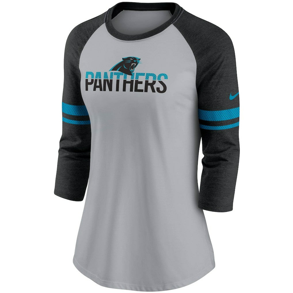 Women's Stripe Mesh Nickname Tri-Blend 3/4-Sleeve T-Shirt - Carolina Panthers