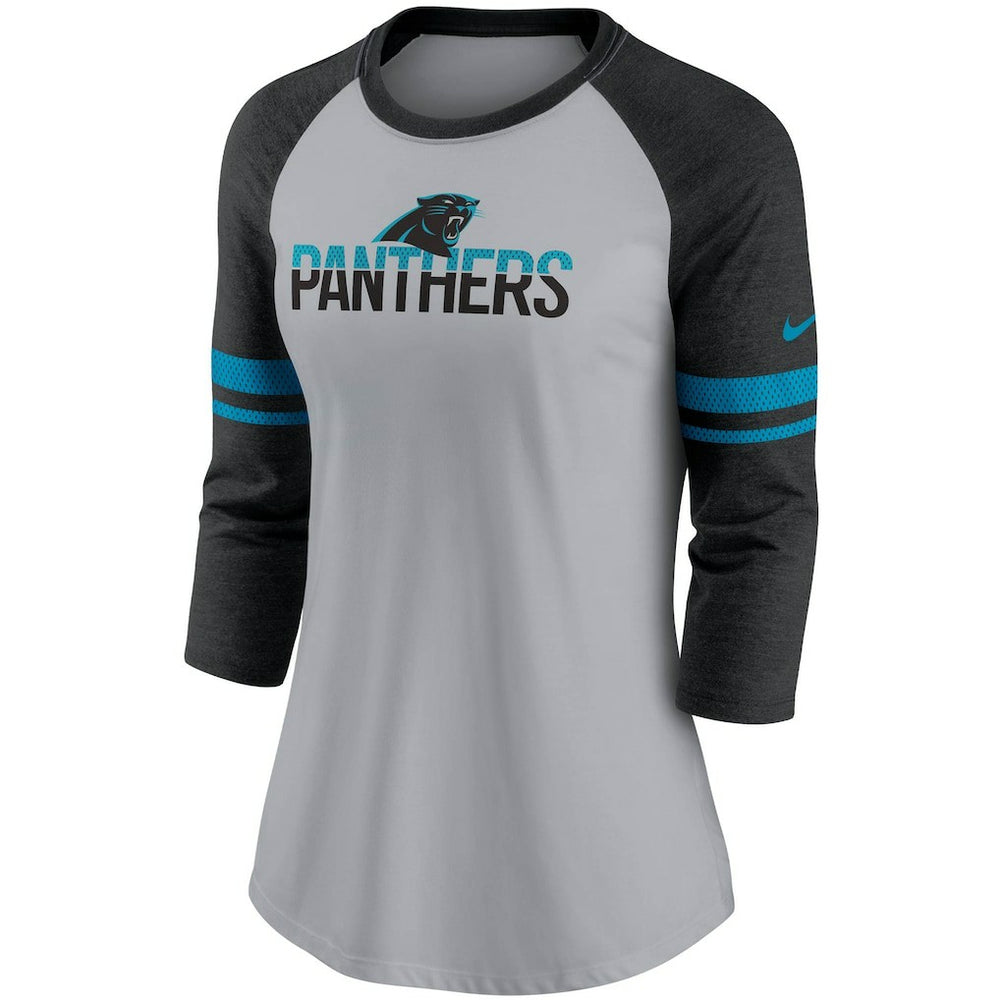 Women's Stripe Mesh Nickname Tri-Blend 3/4-Sleeve T-Shirt - Carolina Panthers