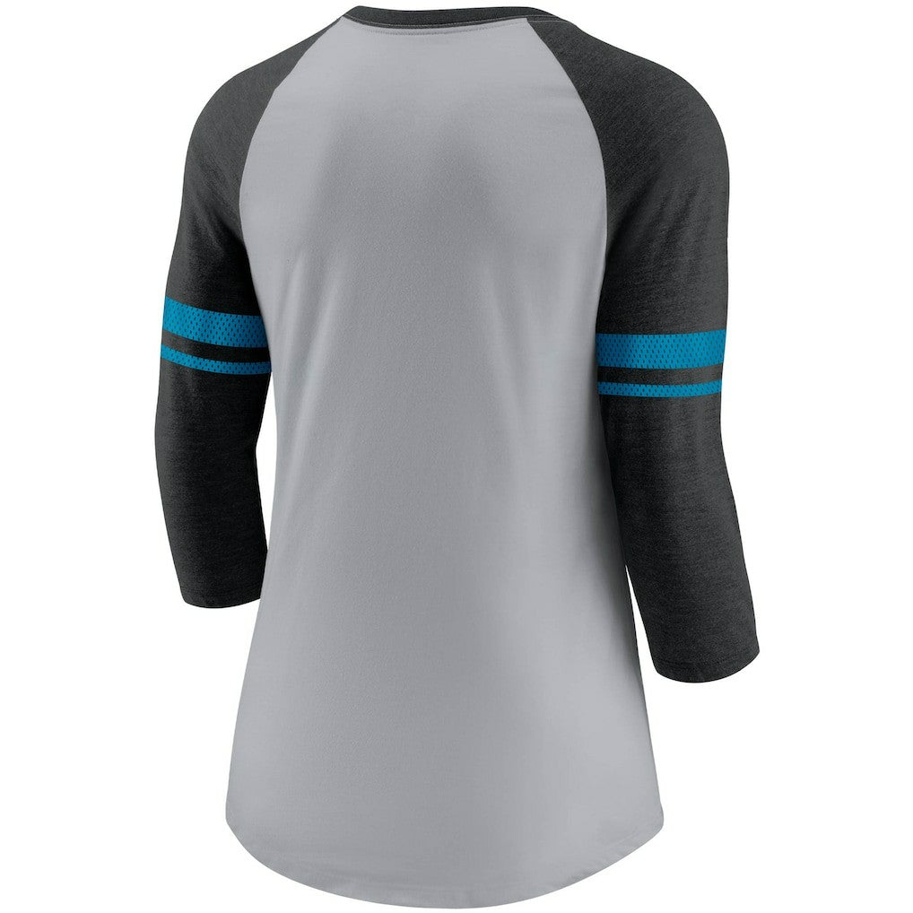 Women's Stripe Mesh Nickname Tri-Blend 3/4-Sleeve T-Shirt - Carolina Panthers