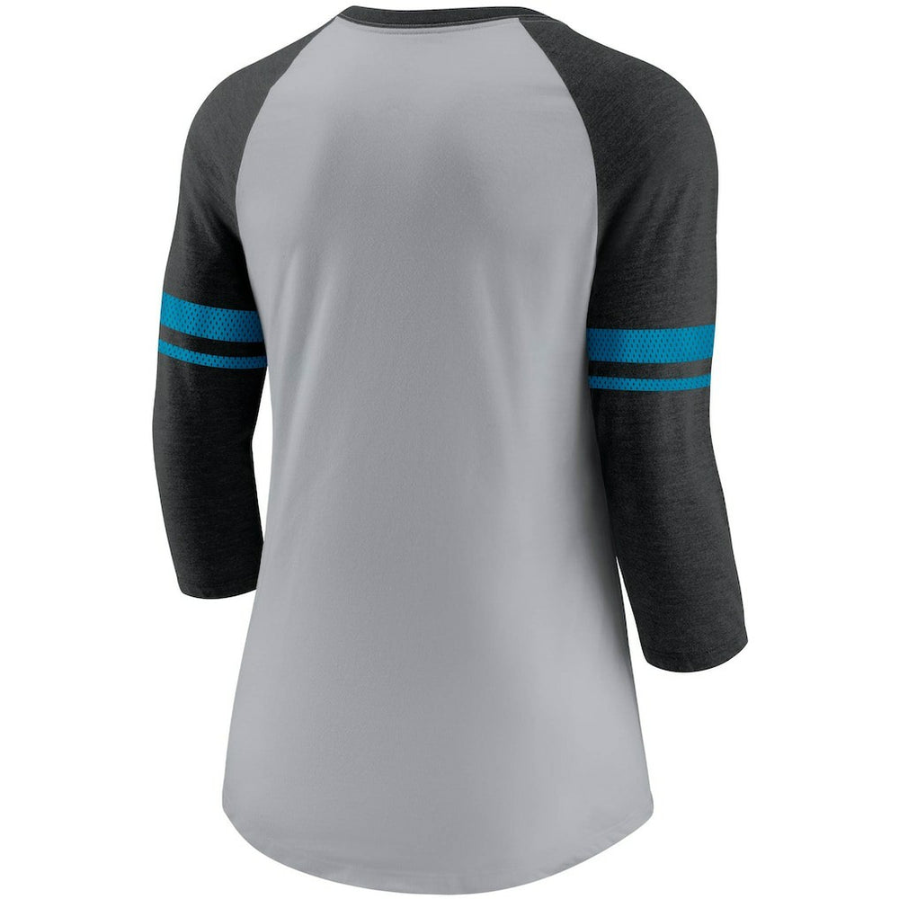 Women's Stripe Mesh Nickname Tri-Blend 3/4-Sleeve T-Shirt - Carolina Panthers