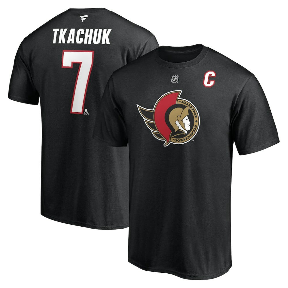 NHL Black Brady Tkachuk Ottawa Senators Fanatics Authentic Stack Name & Number T-Shirt