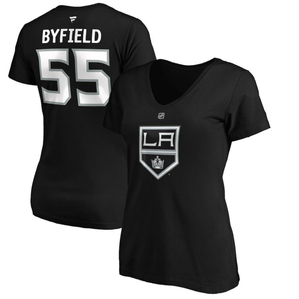 NHL Black Quinton Byfield Los Angeles Kings Fanatics Women's Authentic Stack Name & Number V-Neck T-Shirt