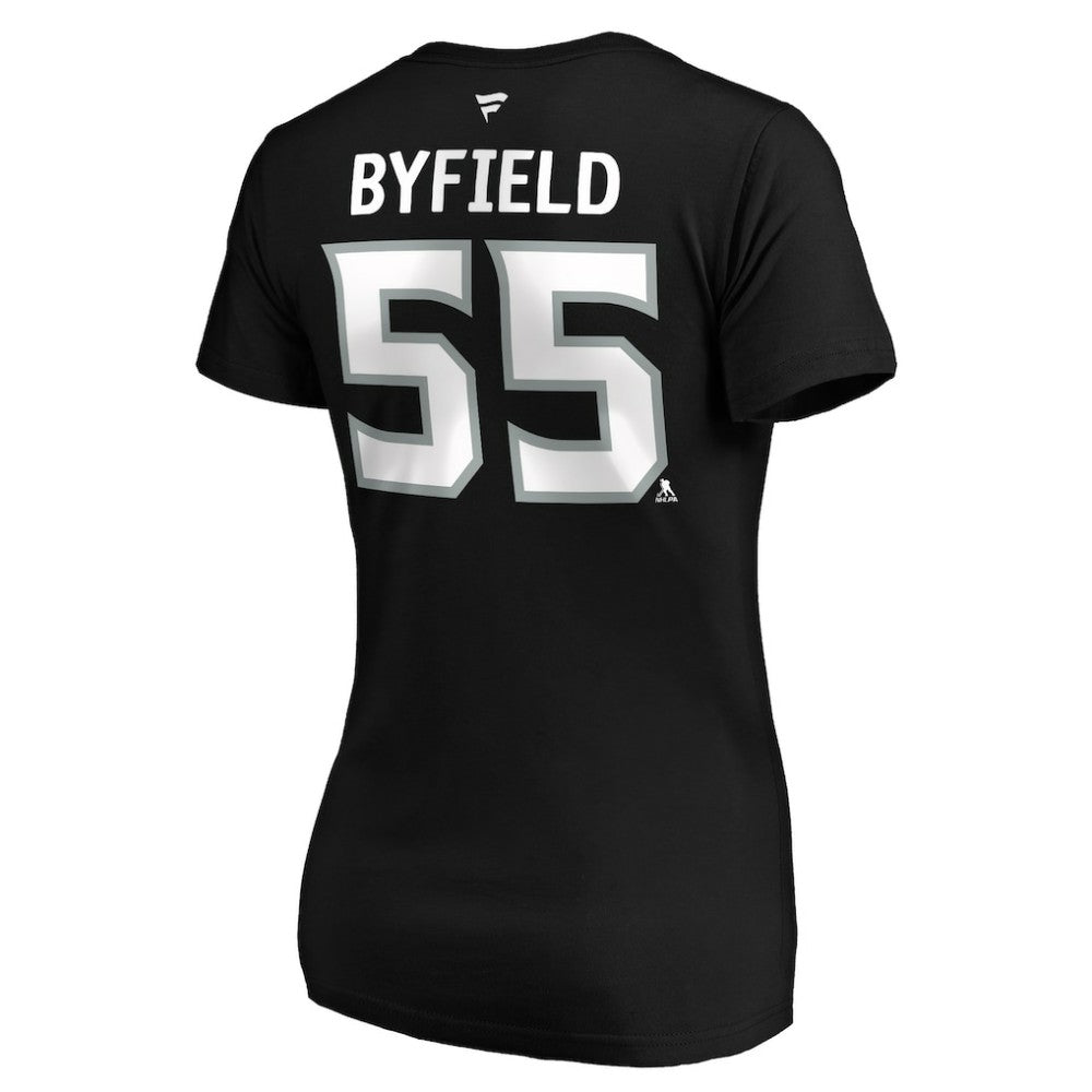 NHL Black Quinton Byfield Los Angeles Kings Fanatics Women's Authentic Stack Name & Number V-Neck T-Shirt