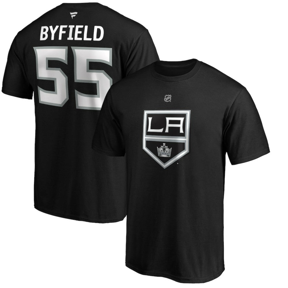 NHL Black Quinton Byfield Los Angeles Kings Fanatics Authentic Stack Name & Number T-Shirt