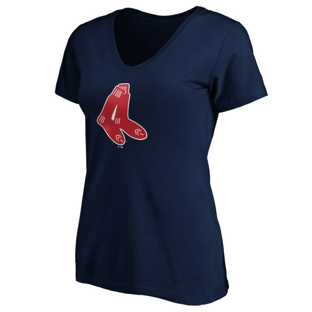 MLB Boston Red Sox Women's Cooperstown Collection Huntington Logo V-Neck T-Shirt