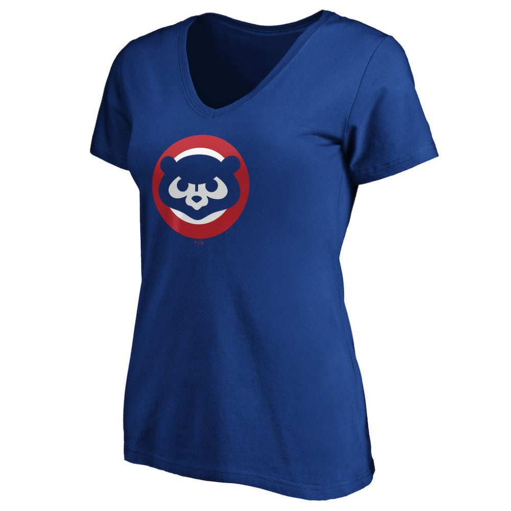 MLB Chicago Cubs Women's Cooperstown Collection Huntington Logo V-Neck T-Shirt