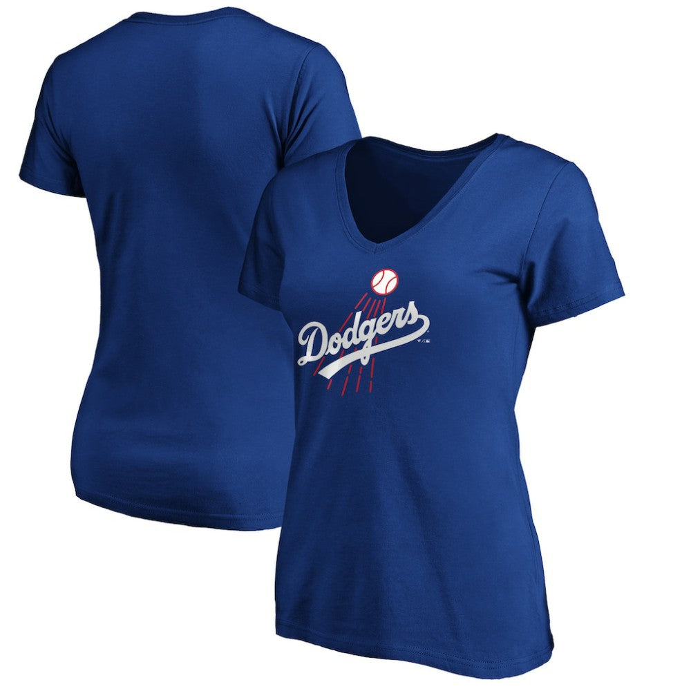 MLB Los Angeles Dodgers Women's Cooperstown Collection Huntington Logo V-Neck T-Shirt