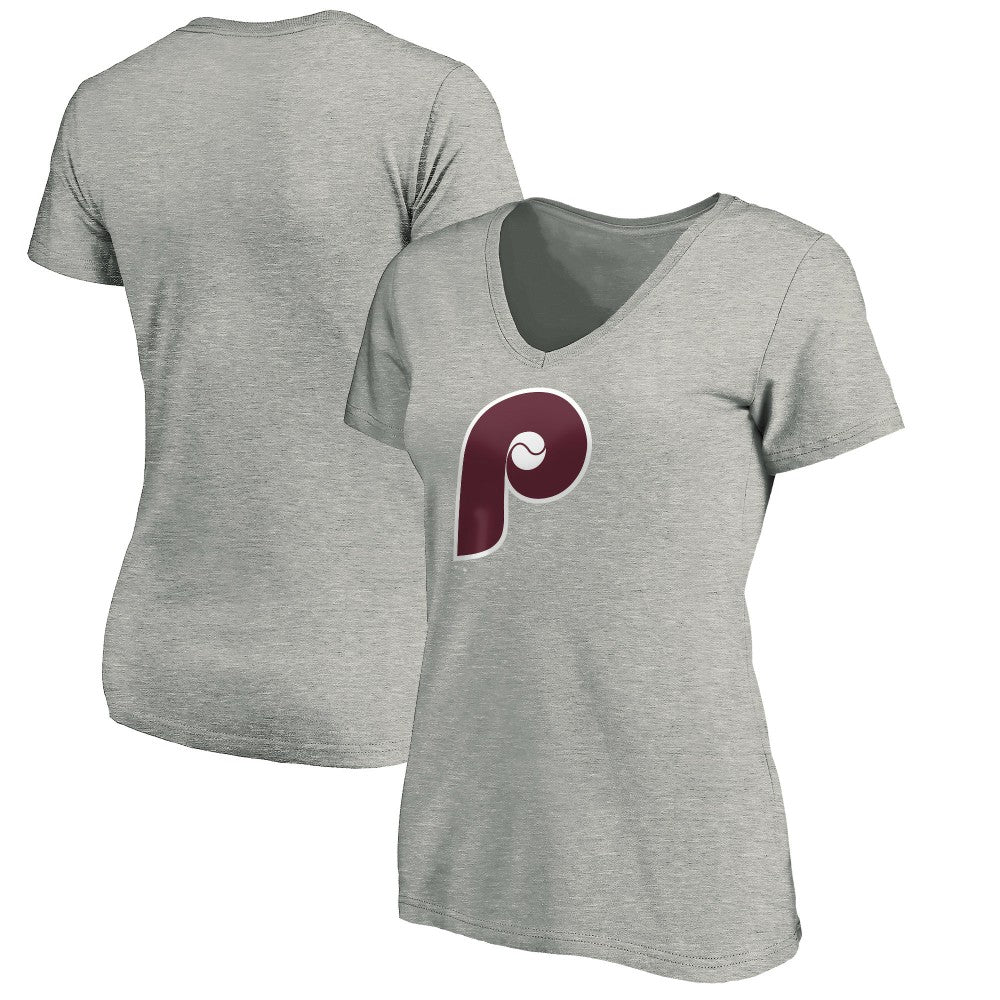 MLB Philadelphia Phillies Women's Cooperstown Collection Huntington Logo V-Neck T-Shirt