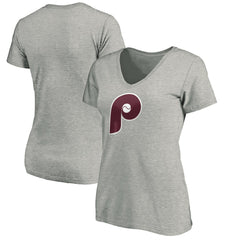 MLB Philadelphia Phillies Women's Cooperstown Collection Huntington Logo V-Neck T-Shirt