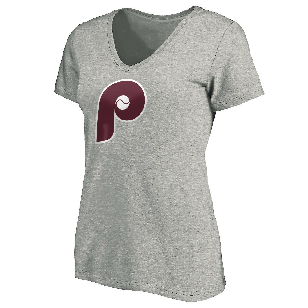 MLB Philadelphia Phillies Women's Cooperstown Collection Huntington Logo V-Neck T-Shirt