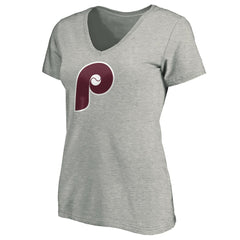 MLB Philadelphia Phillies Women's Cooperstown Collection Huntington Logo V-Neck T-Shirt