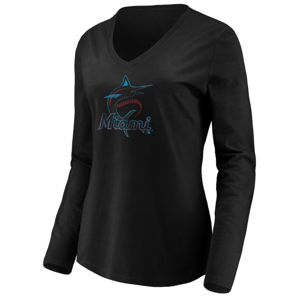 MLB Miami Marlins Women's Core Distressed Team Long Sleeve T-Shirt