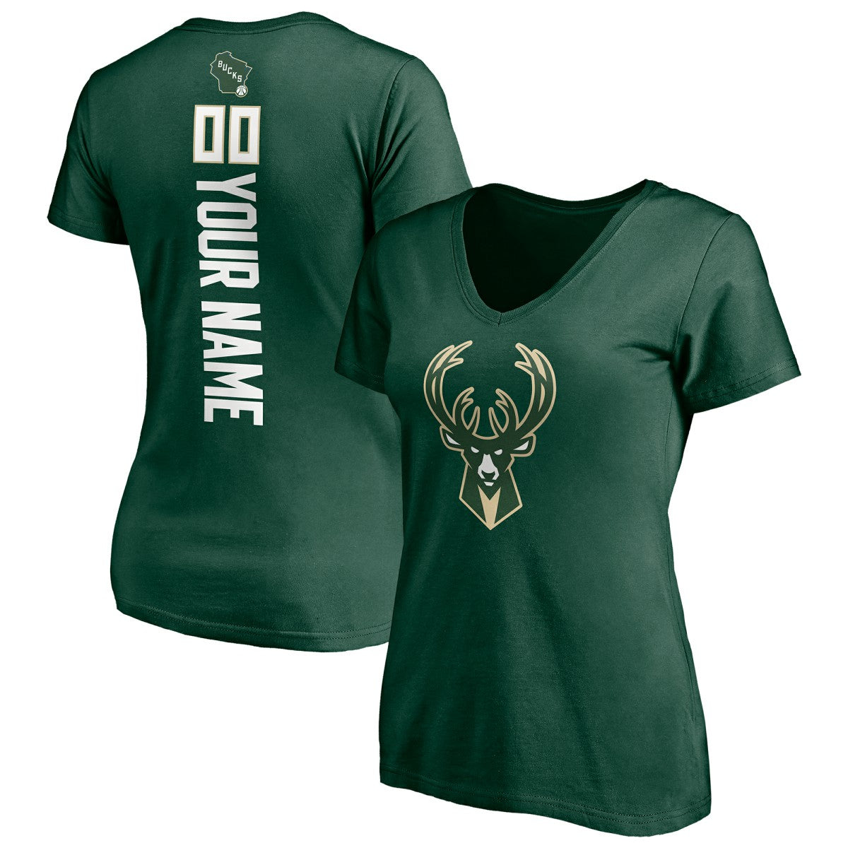 NBA Milwaukee Bucks Women's Playmaker Personalized Name & Number V-Neck T-Shirt