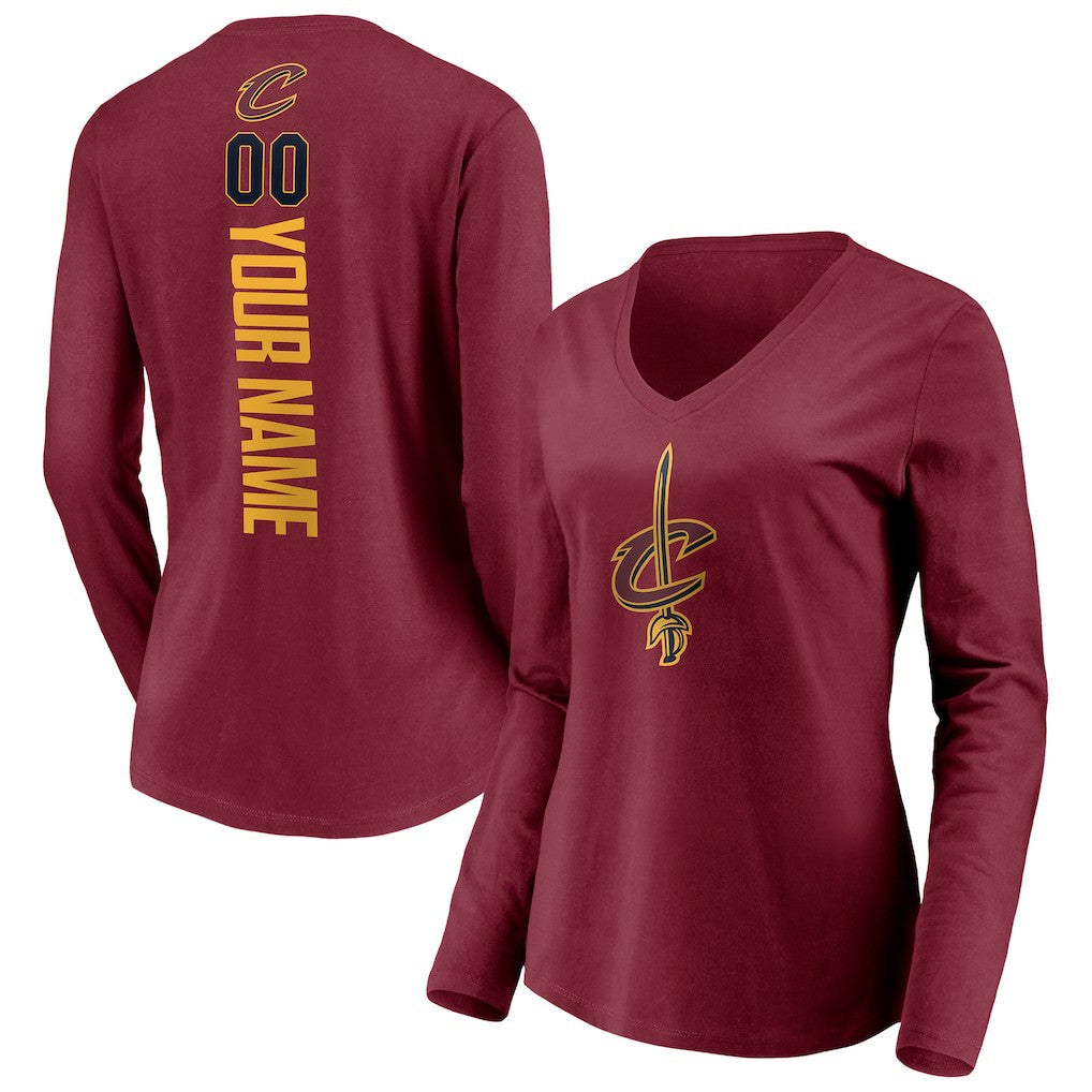 NBA Cleveland Cavaliers Women's Playmaker Personalized Name & Number Long Sleeve V-Neck T-Shirt sale
