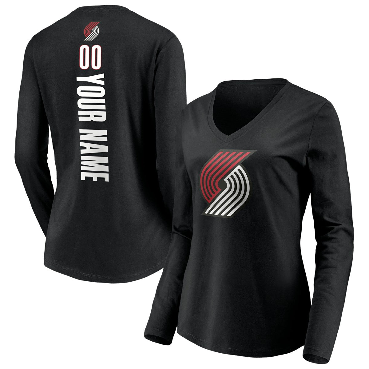 NBA Portland Trail Blazers Women's Playmaker Personalized Name & Number Long Sleeve V-Neck T-Shirt