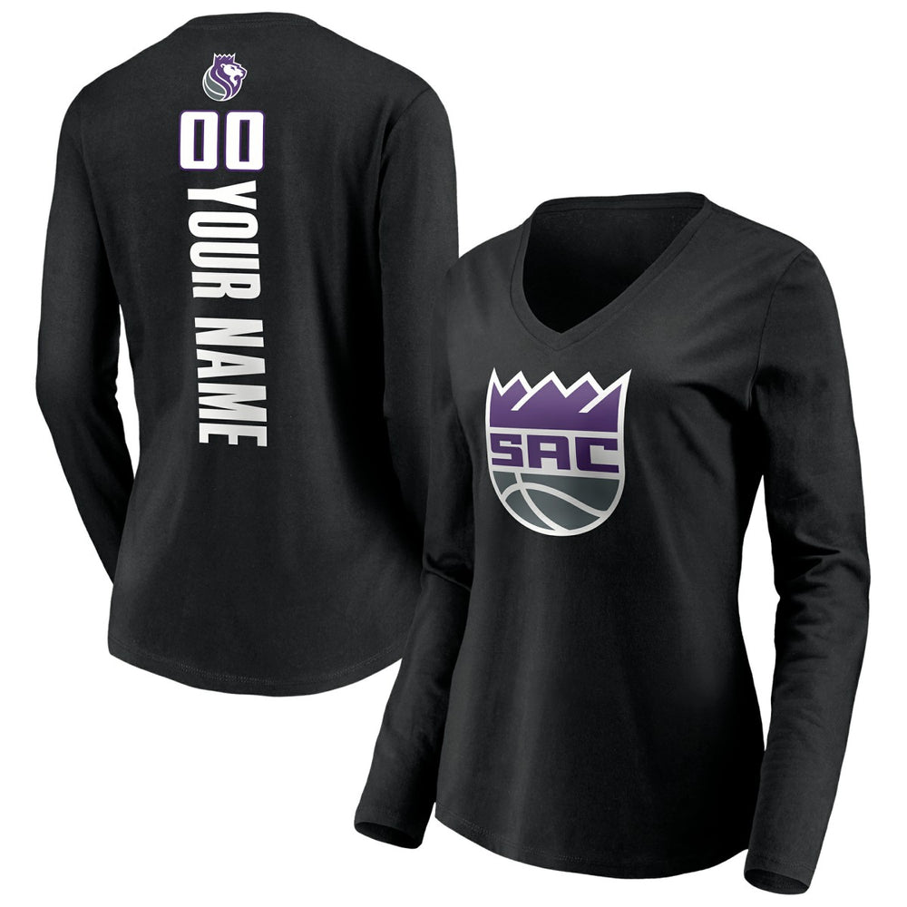 NBA Sacramento Kings Women's Playmaker Personalized Name & Number Long Sleeve V-Neck T-Shirt
