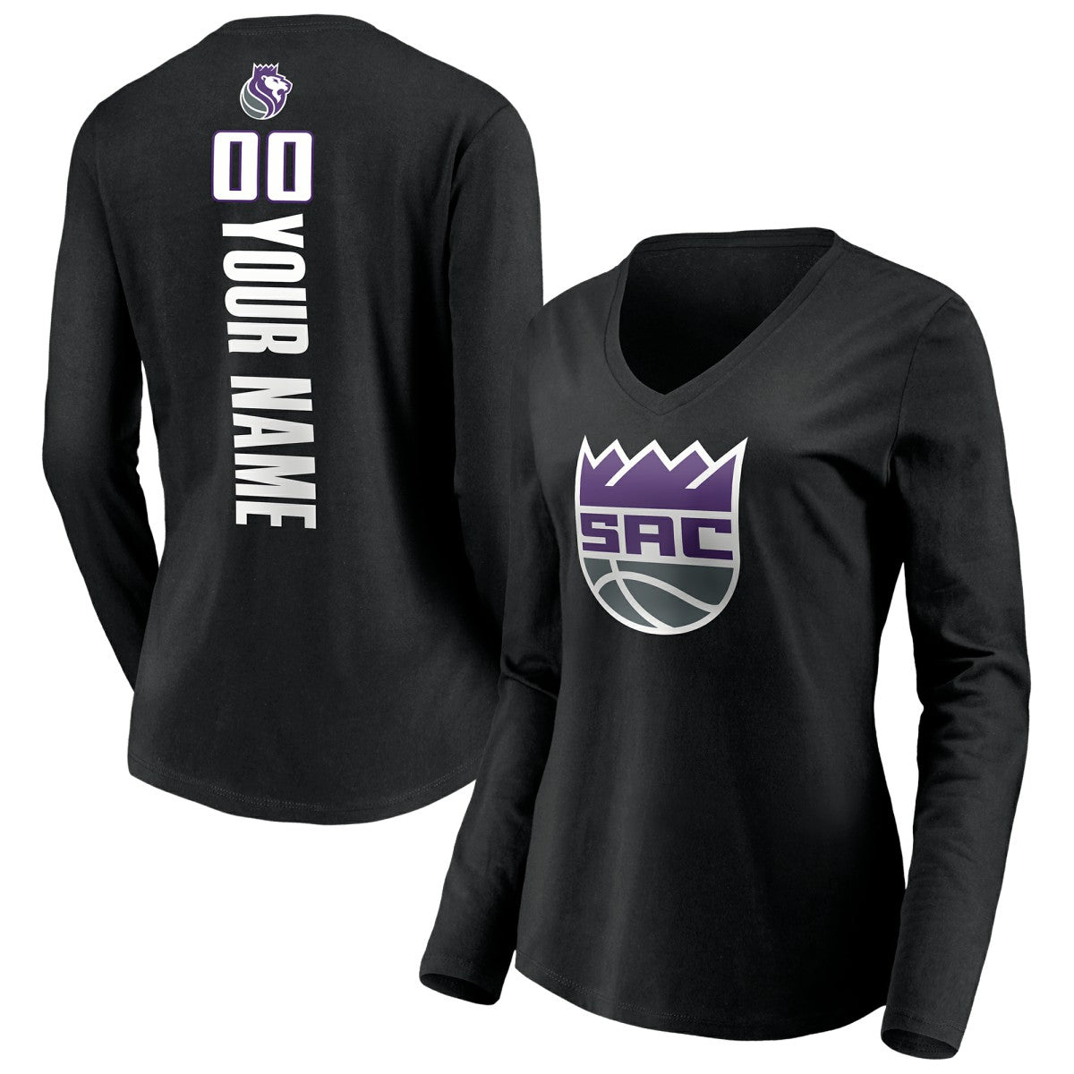 NBA Sacramento Kings Women's Playmaker Personalized Name & Number Long Sleeve V-Neck T-Shirt