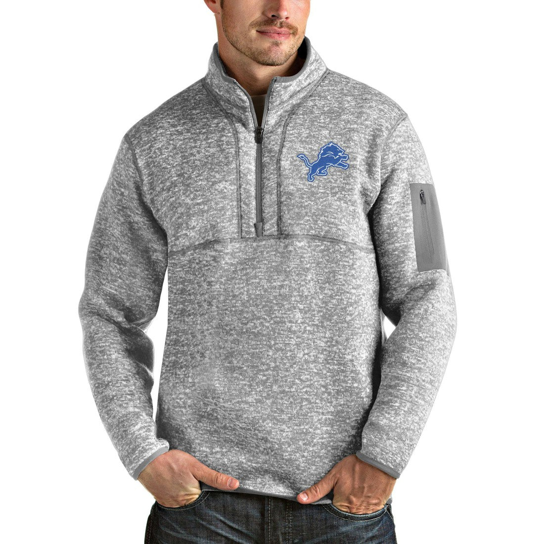 Antigua Team Logo Fortune Quarter-Zip Pullover Jacket - Detroit Lions