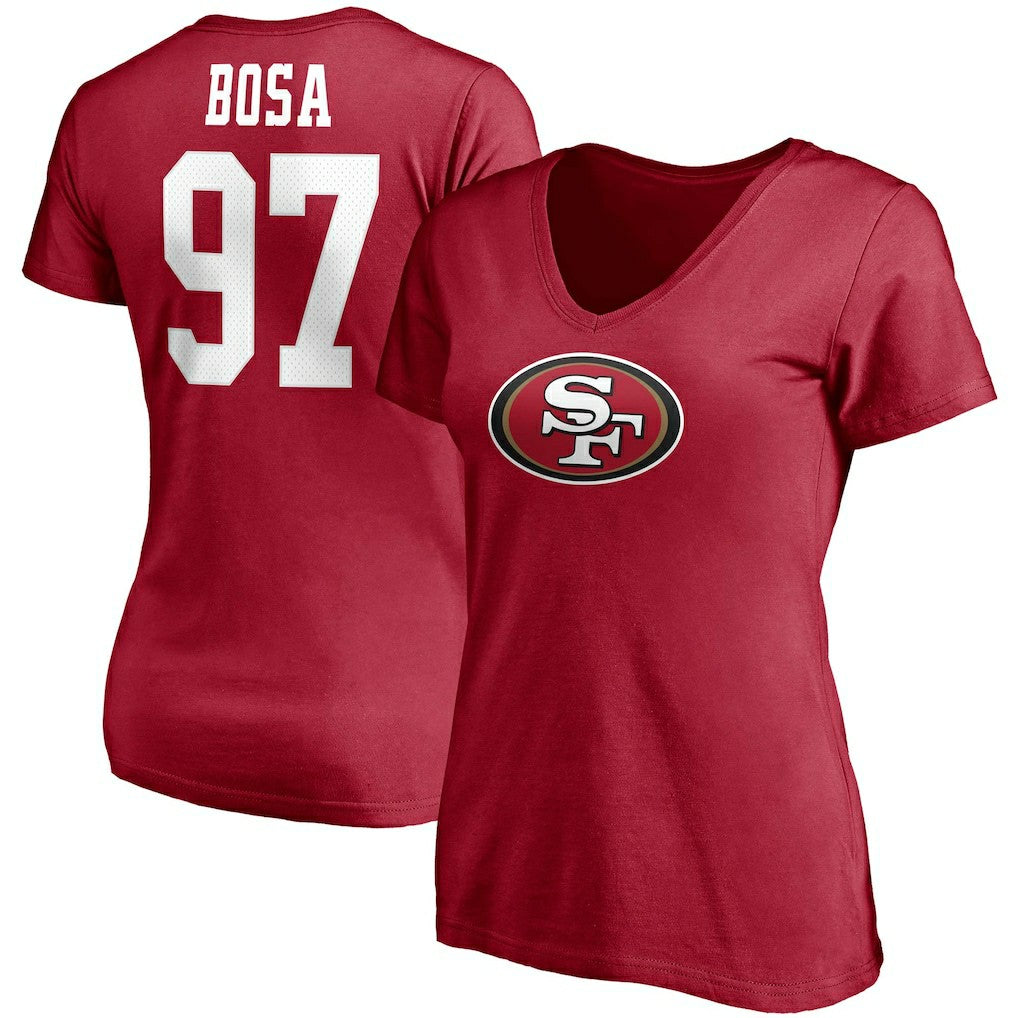 Nick Bosa  Women's Player Icon Name & Number V-Neck T-Shirt - San Francisco 49ers