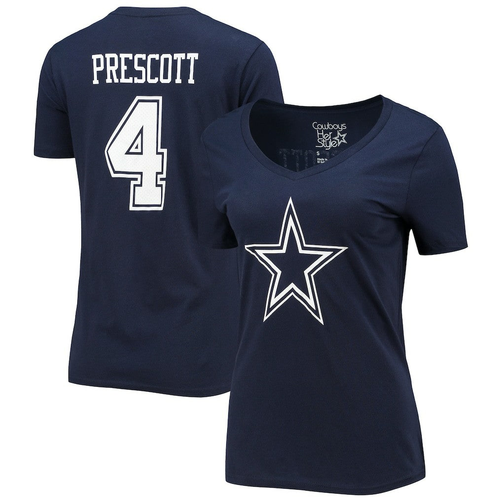 Dak Prescott  Women's Player Icon Name & Number V-Neck T-Shirt - Dallas Cowboys
