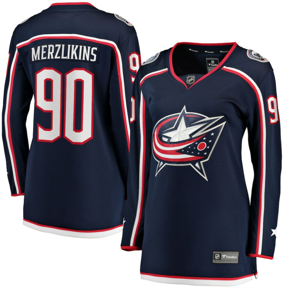 NHL Navy Elvis Merzlikins Columbus Blue Jackets Fanatics Women's Home Breakaway Jersey