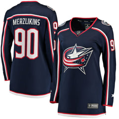 NHL Navy Elvis Merzlikins Columbus Blue Jackets Fanatics Women's Home Breakaway Jersey