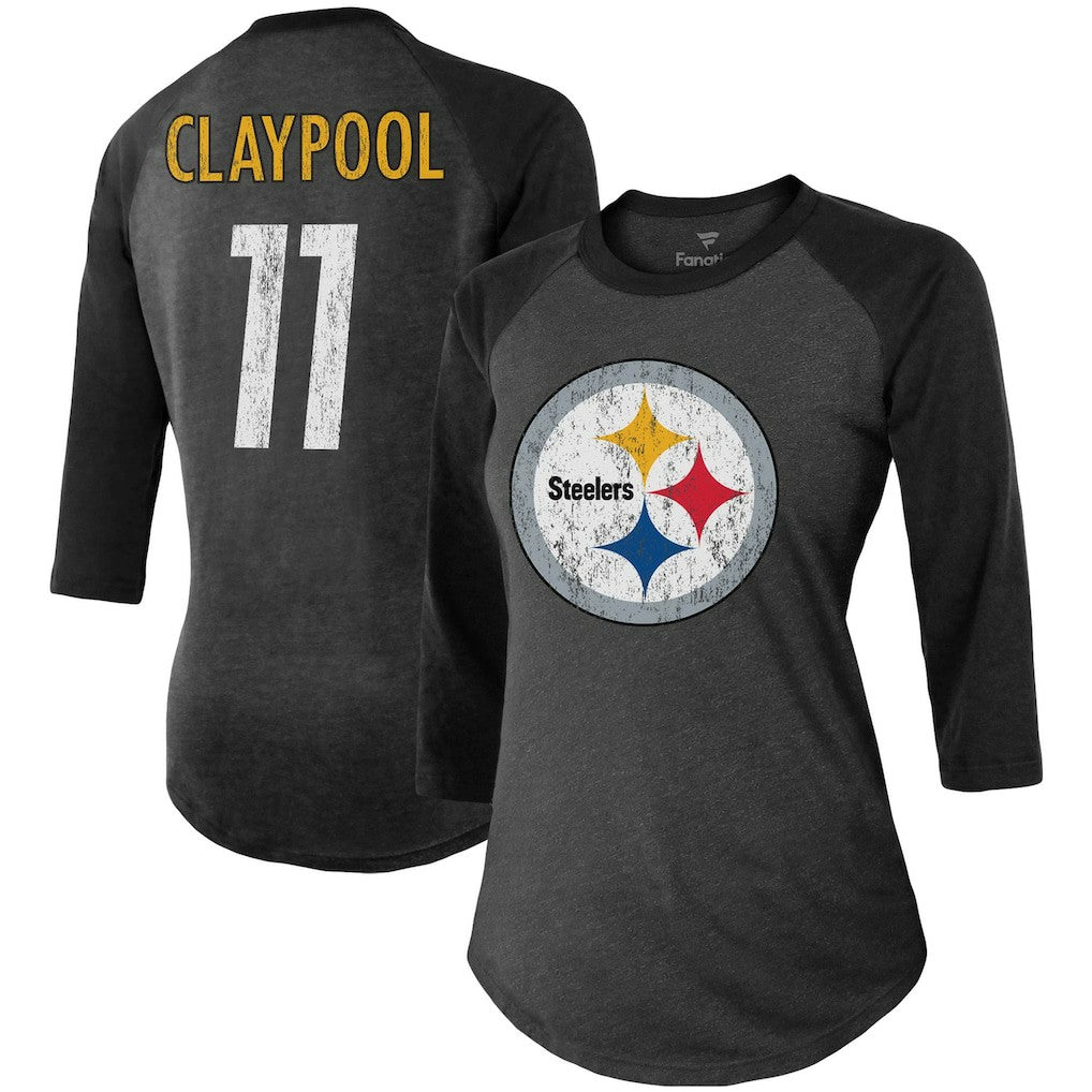 Chase Claypool  Women's Team Player Name & Number Tri-Blend Raglan 3/4-Sleeve T-Shirt - Pittsburgh Steelers