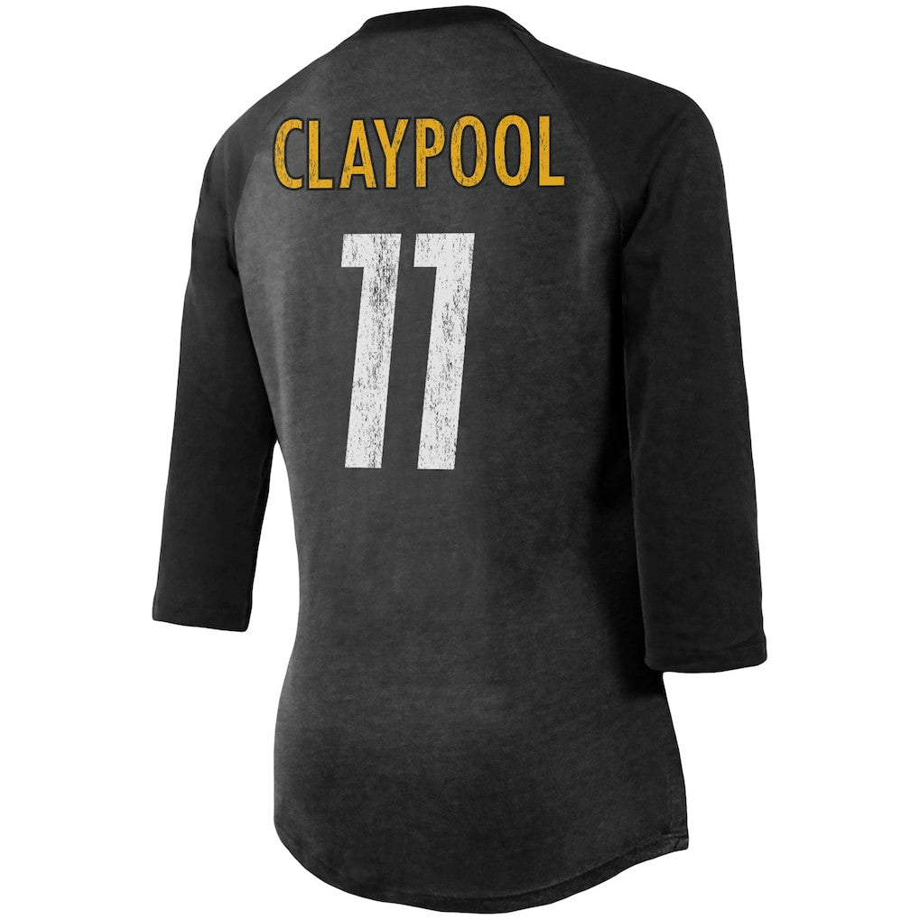 Chase Claypool  Women's Team Player Name & Number Tri-Blend Raglan 3/4-Sleeve T-Shirt - Pittsburgh Steelers