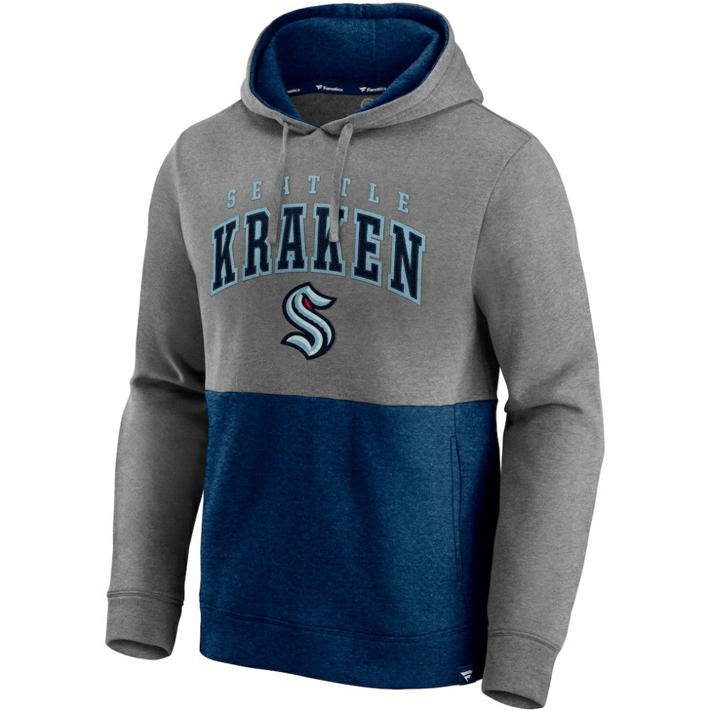 NHL Heathered Gray/Deep Sea Blue Seattle Kraken Fanatics Block Party Classic Arch Signature Pullover Hoodie