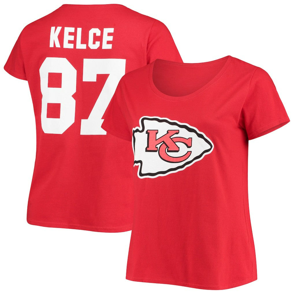 Travis Kelce  Women's Plus Size Fair Catch Name & Number Scoop Neck T-Shirt - Kansas City Chiefs