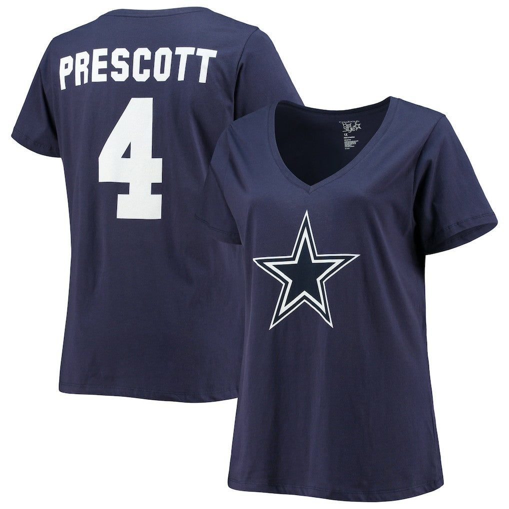 Dak Prescott  Women's Plus Size Fair Catch Name & Number V-Neck T-Shirt - Dallas Cowboys