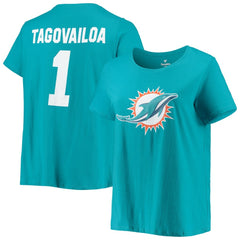 Tua Tagovailoa  Women's Plus Size Fair Catch Name & Number Scoop Neck T-Shirt - Miami Dolphins