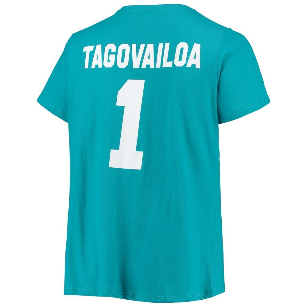 Tua Tagovailoa  Women's Plus Size Fair Catch Name & Number Scoop Neck T-Shirt - Miami Dolphins