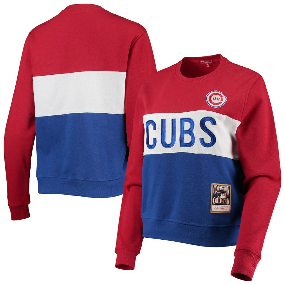 MLB Chicago Cubs Mitchell & Ness Women's Color Block 2.0 Pullover Sweatshirt