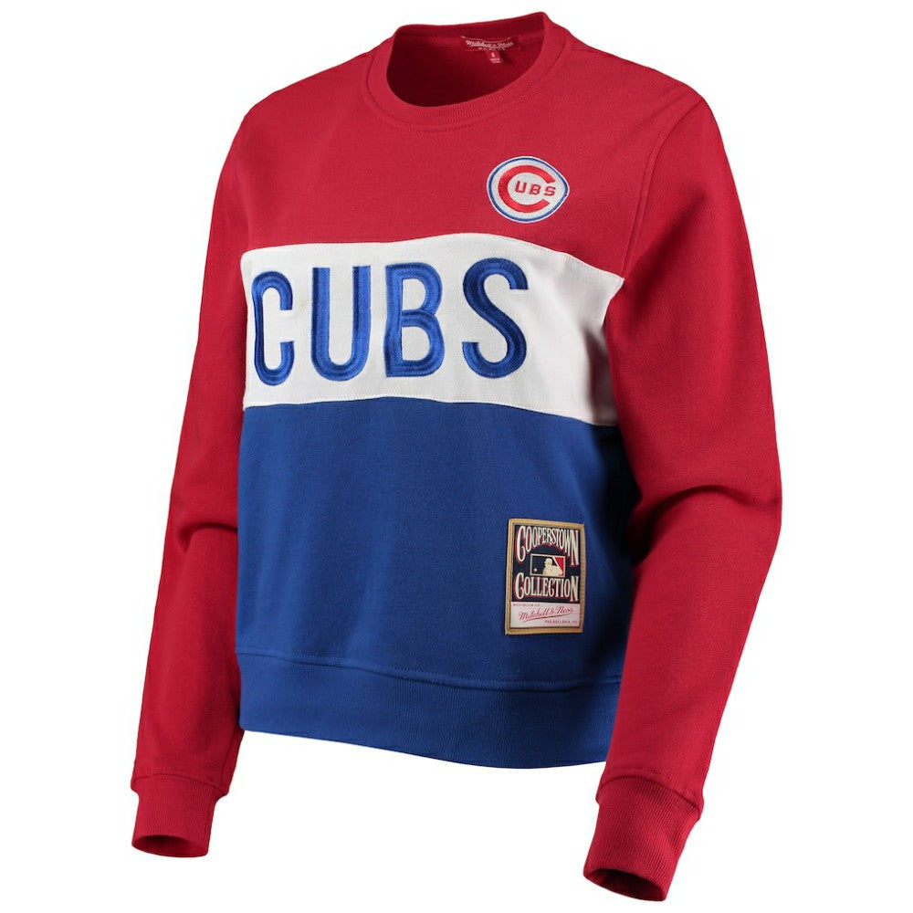 MLB Chicago Cubs Mitchell & Ness Women's Color Block 2.0 Pullover Sweatshirt