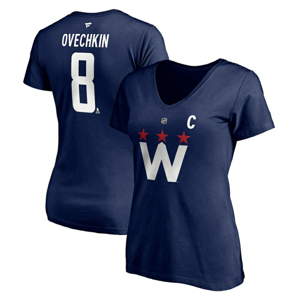 NHL Navy Alexander Ovechkin Washington Capitals Fanatics Women's Authentic Stack Name & Number V-Neck T-Shirt