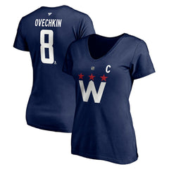 NHL Navy Alexander Ovechkin Washington Capitals Fanatics Women's Authentic Stack Name & Number V-Neck T-Shirt