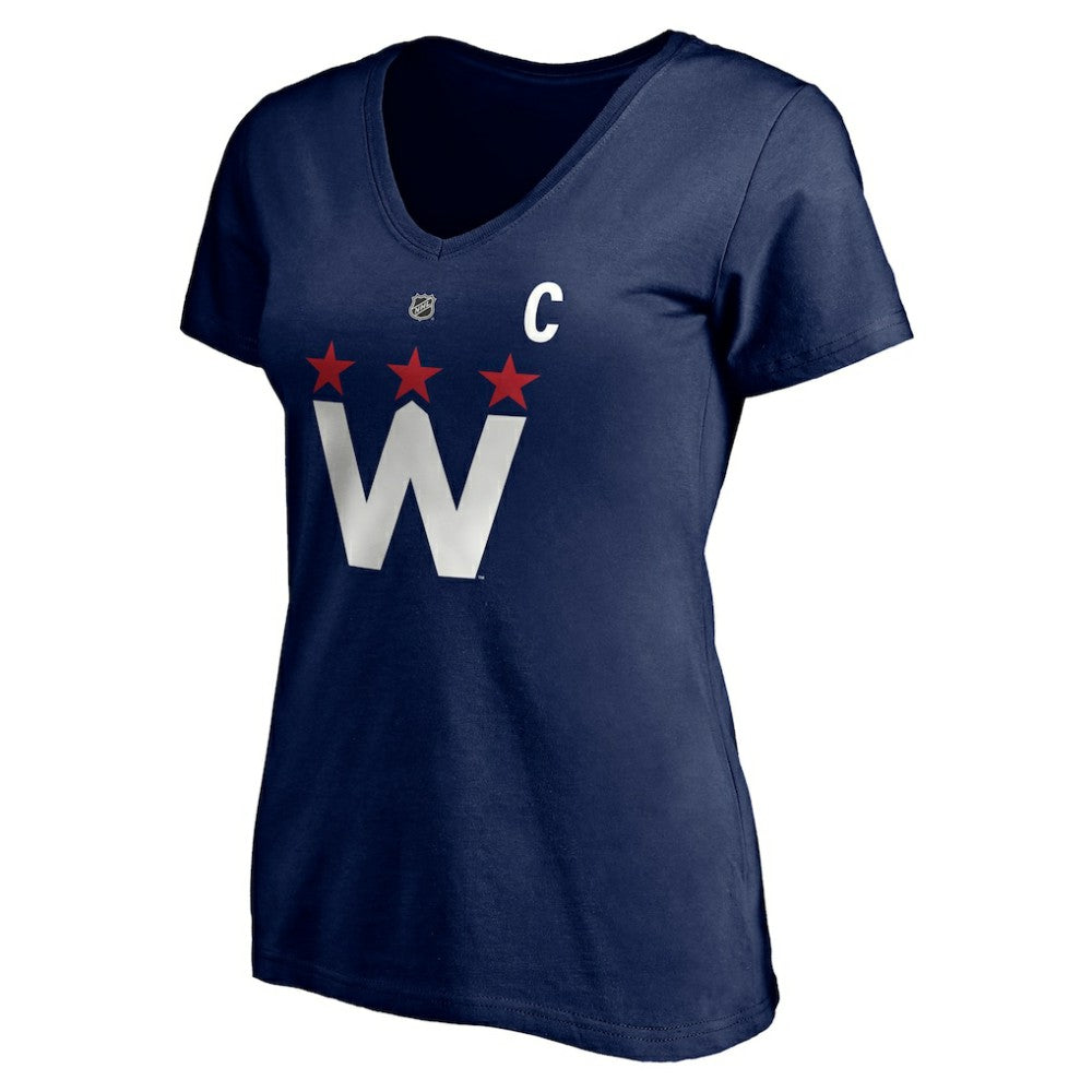NHL Navy Alexander Ovechkin Washington Capitals Fanatics Women's Authentic Stack Name & Number V-Neck T-Shirt
