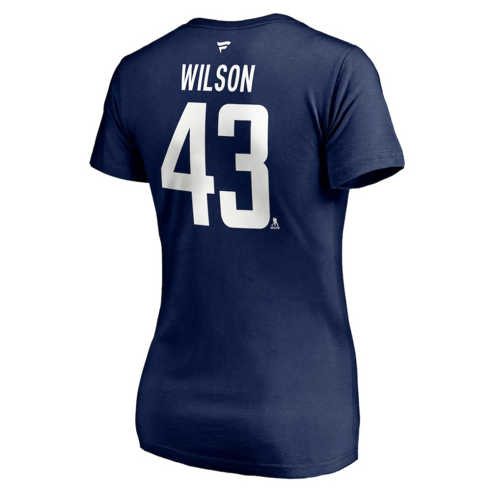 NHL Navy Tom Wilson Washington Capitals Fanatics Women's Authentic Stack Name & Number V-Neck T-Shirt