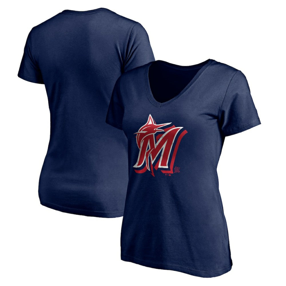 MLB Miami Marlins Women's Red White and Team V-Neck T-Shirt