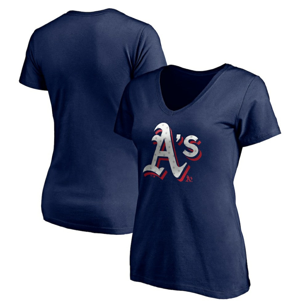MLB Athletics Women's Red White and Team V-Neck T-Shirt