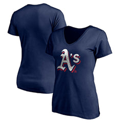 MLB Athletics Women's Red White and Team V-Neck T-Shirt
