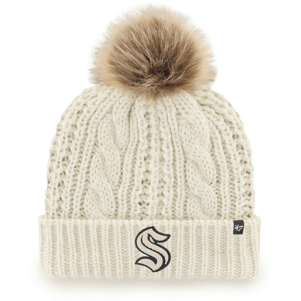 NHL White Seattle Kraken '47 Women's Meeko Cuffed Knit Hat with Pom