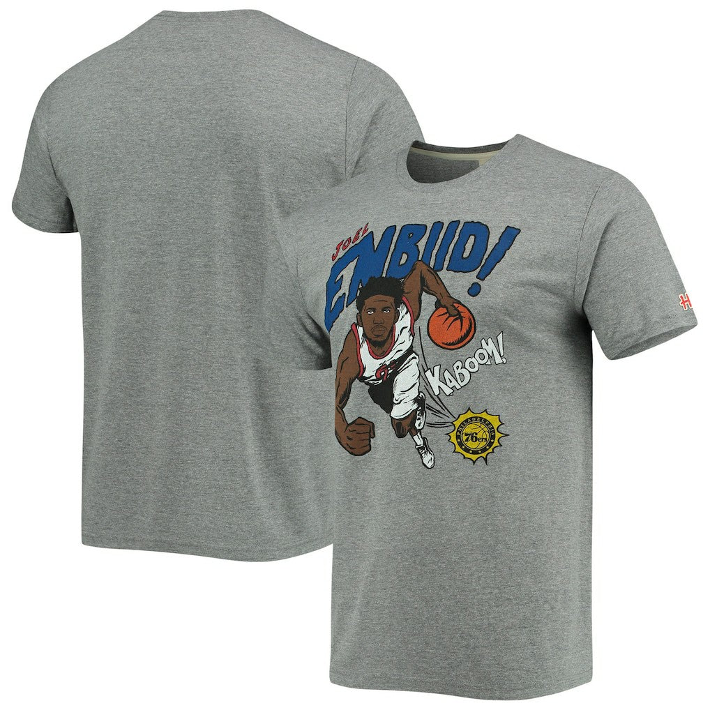 NBA Joel Embiid Philadelphia 76ers Homage Comic Book Player Tri-Blend T-Shirt