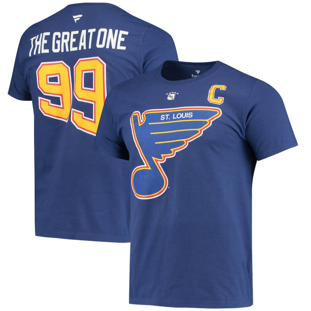 NHL Blue Wayne Gretzky St. Louis Blues Fanatics Authentic Stack Retired Player Nickname & Number T-Shirt